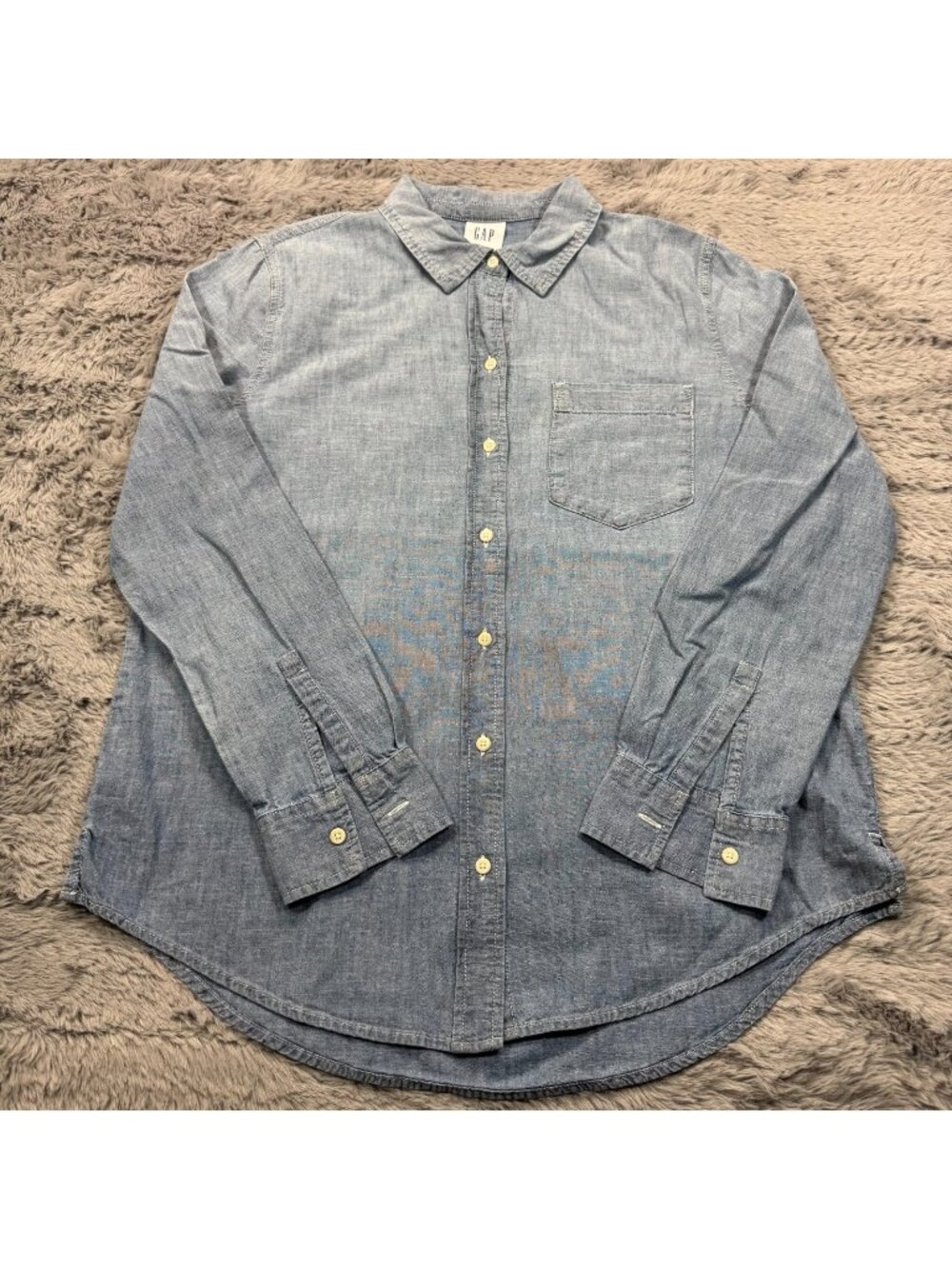 Gap Button-Up Shirt Women's S Blue Cotton Chambray Casual Preppy Career Office